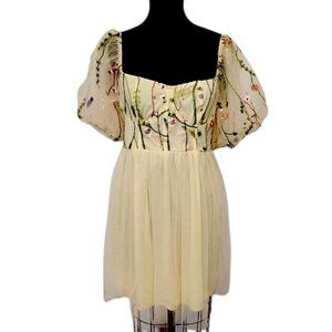 NEW! Shein Curve Butter Yellow Embroidered Tulle Dress – 1XL